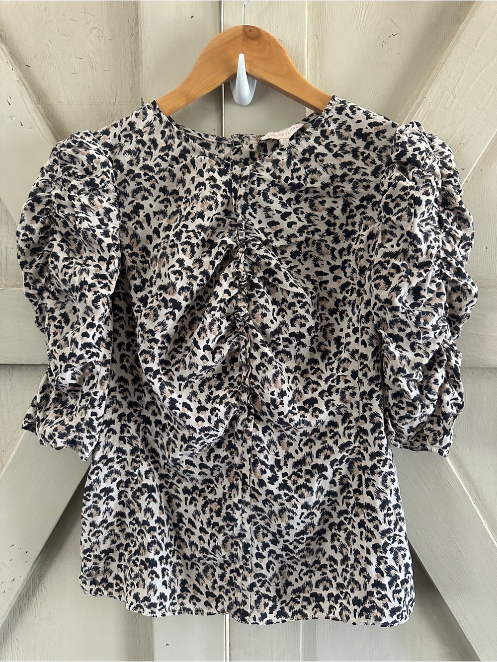 Rebecca Taylor 100% Silk Leopard Print Puff Sleeve Blouse XS